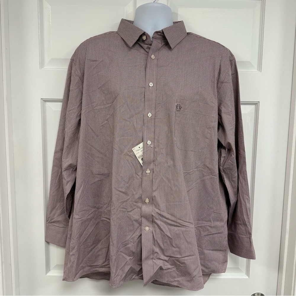 NWT Stafford Regular Fit Shirt XXL 18 34-35 Burgundy Check L/ Sleeve Smart Tech